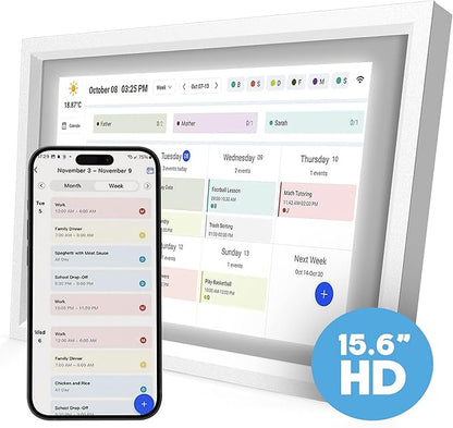 15.6 Inch Digital Calendar with Wall Mount Option, HD Touchscreen Planner, Wi-Fi sync, Color Coded Scheduling, Meal Planning, Chore Chart for Family and Home Organization