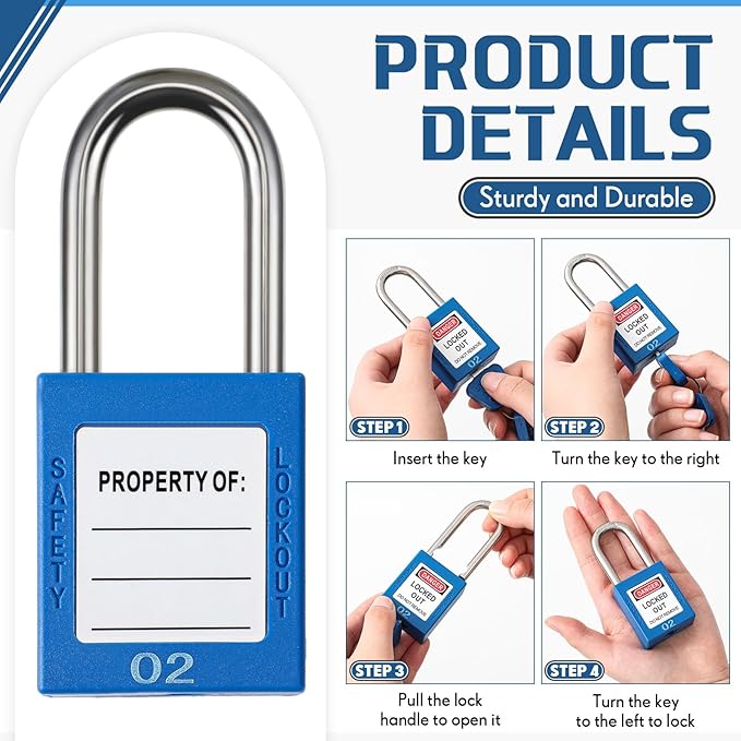 Landhoow 12 Set Lockout Tagout Locks and Keys Kit Loto Locks Different Safety Lock 2 Keys Per Lock Tag Out Padlocks for Electrical Lockout Tag Out Stations and Devices Kits (Blue)