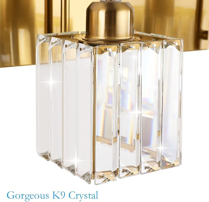 Ralbay Modern Gold Vanity Lights - 6-Light Gold Crystal Bathroom Vanity Lights Over Long Mirror