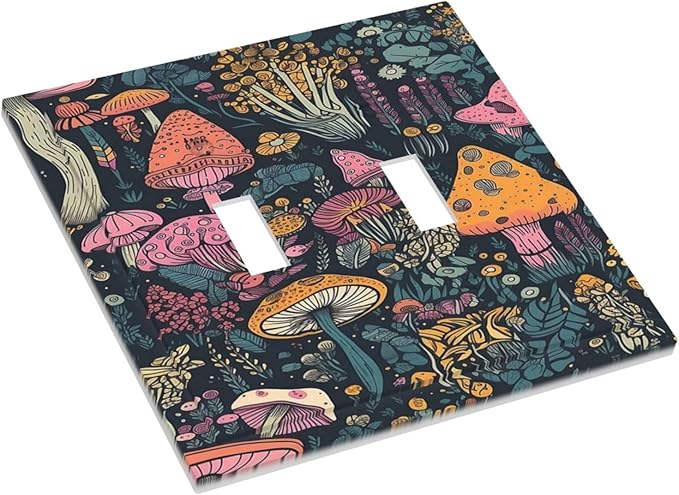 Decorative Light Switch Cover Multicolored Mushrooms Colorful Plant Double Toggle Switchplate 2 Gang Personalized Wall Plate Switchcovers Decora Light Switch Plate for Home Decor