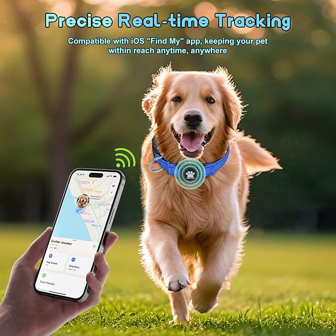 GPS Dog Collar Tracker 2-in-1,Reflective Waterproof Pet Collar,iOS-Only,No Monthly Fees,Unlimited Range,Ideal for Dog Tracking pet Tracker,for Small Dogs(S (12.6"-16.5" Width:0.78"), Blue)