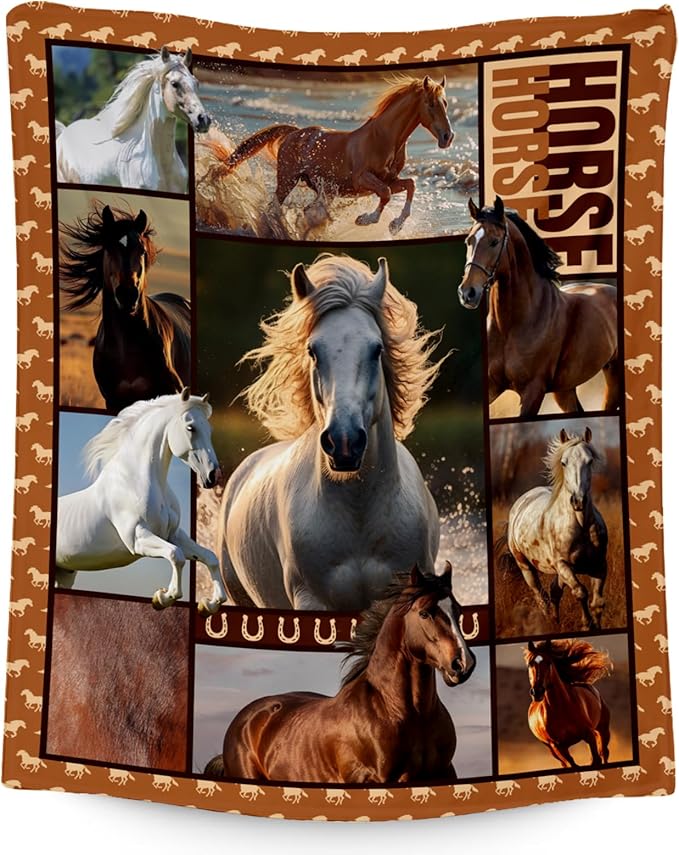 Horse Girls Blanket, Horse Gifts for Girl Ages 8-12 10-12, 40"x50" Kids Throw Blankets for Adults Women, Cowgirl Room Decor Western Throws for Animal Lovers