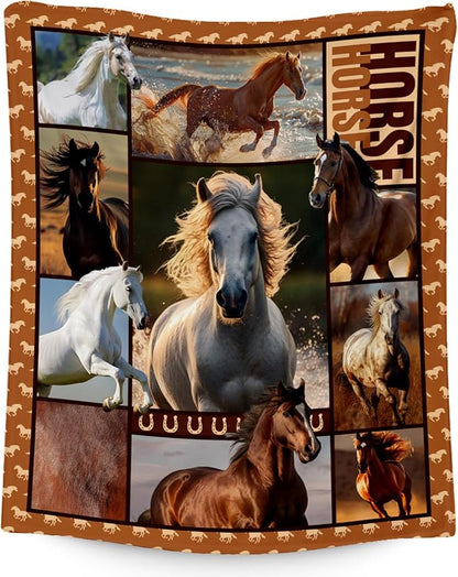 Horse Girls Blanket, Horse Gifts for Girl Ages 8-12 10-12, 40"x50" Kids Throw Blankets for Adults Women, Cowgirl Room Decor Western Throws for Animal Lovers