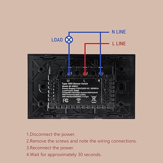 Smart Dimmer Switch Neutral Wire Required, 2.4GHz WiFi Dimmer Light Switch with Remote Voice Control, Tempered Glass Panel, Compatible with Alexa and Google Home, Black WiFi Dimmer