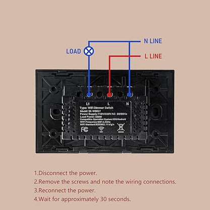 Smart Dimmer Switch Neutral Wire Required, 2.4GHz WiFi Dimmer Light Switch with Remote Voice Control, Tempered Glass Panel, Compatible with Alexa and Google Home, Black WiFi Dimmer