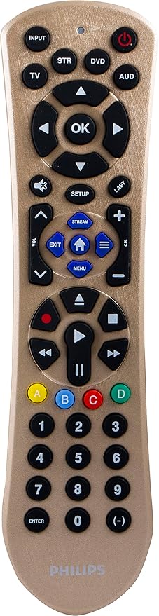 Philips Universal Remote Control Replacement for Samsung, Vizio, LG, Sony, Sharp, Roku, Apple TV, RCA, Panasonic, Smart TVs, Streaming Players, Blu-ray, DVD, Simple Setup, 4 Device, Gold, SRP2014C/27