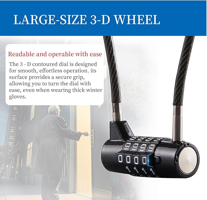 Combination Lock Cable Lock 4 Digits Cabinet Lock with3.5 Durable Cable Ideal for lockers, Gym, gate, Fence, Toolbox, case, hasp Storage and Outdoor (3.5")