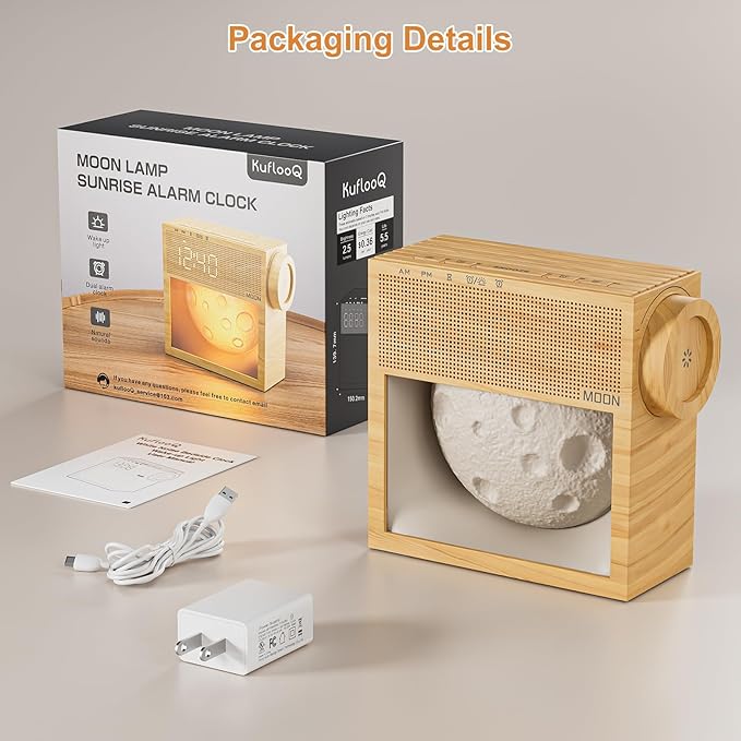 Sunrise Alarm Clock, Sound Machine & Gentle Wake-Up Light, Dual Alarms 20 Natural White Noise Machine for Heavy Sleepers Adults, Snooze, Timer, Dimmable Bedroom Bedside Moon Lamp, Better Sleep Gifts