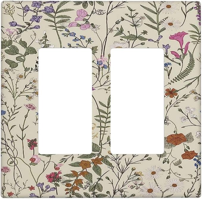 Decorative Outlet Covers Rustic Beige Wildflower Flowers 2 Gang Wall Plate Double Rocker Two Switch Wall Cover Plate Jumbo Dual GFCI Faceplate for Country Bedroom Home Decor