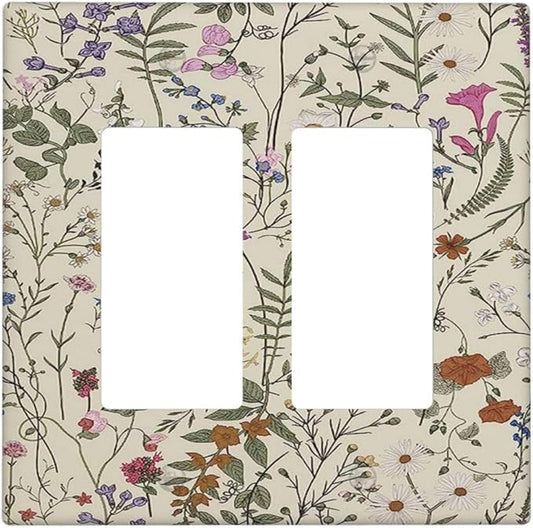 Decorative Outlet Covers Rustic Beige Wildflower Flowers 2 Gang Wall Plate Double Rocker Two Switch Wall Cover Plate Jumbo Dual GFCI Faceplate for Country Bedroom Home Decor