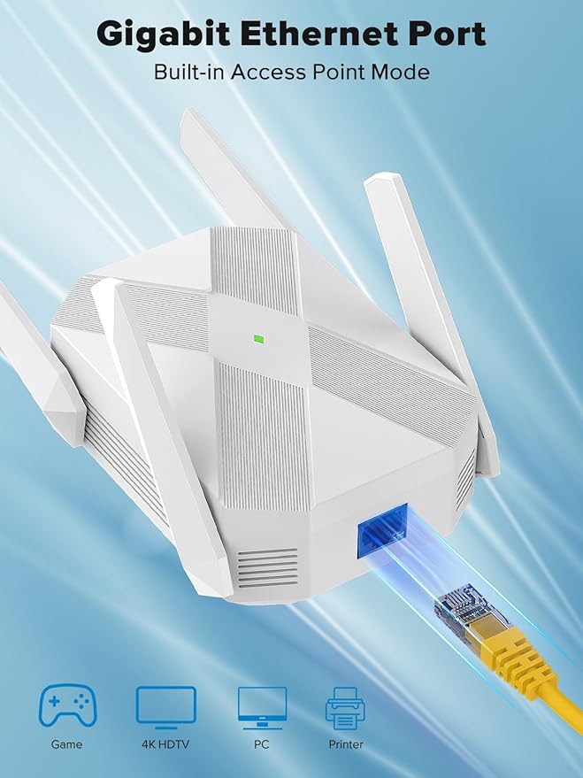 2026 AX3000 WiFi 6 Extender, WiFi Extender Signal Booster for Home-Dual Band (2.4G/5.8G), Gigabit Ethernet Port,Up to 12,000 Sq.Ft. & Support 99+ Smart Devices Easy Setup & Faster Speed (White)