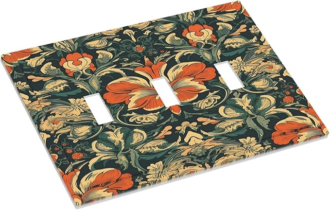 Decorative Switch Plates William Morris Abstract Floral Plant Pattern Orangeyellowgreen 3 Gang Wall Plate Triple Toggle Light Switch Cover Faceplate Electrical Wall Panels for Bedroom Decor
