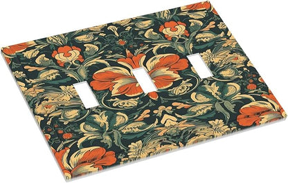 Decorative Switch Plates William Morris Abstract Floral Plant Pattern Orangeyellowgreen 3 Gang Wall Plate Triple Toggle Light Switch Cover Faceplate Electrical Wall Panels for Bedroom Decor