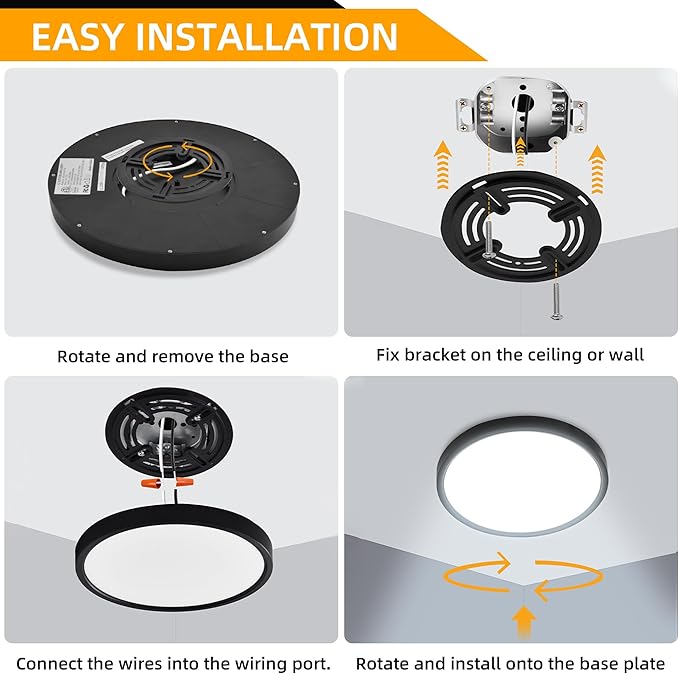 Hlite 4pack 9 Inch Flush Mount LED Ceiling Light Fixture,18W 1800LM Super Slim Light Fixtures Ceiling Mount 3000K/4000K/5000K 3CCT Selectable,Light Fixtures for Kitchen,Bedroom (Black)