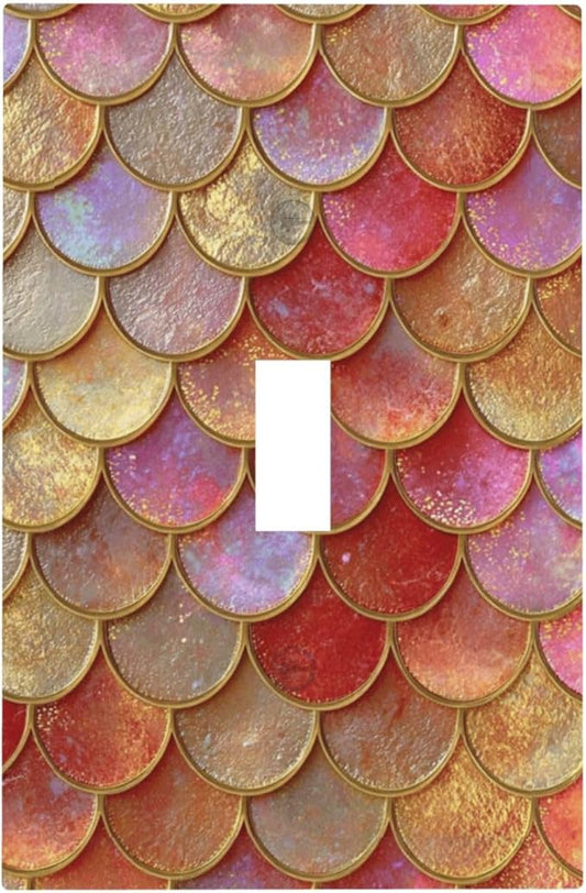 Mermaid Glitter Scale Rainbow Gold Fish Scales Decorative Light Switch Cover 1 Gang Single Toggle Device Electrical Faceplate Switchplates Decorator Outlet Wall Plate for Bed Room Home Decor