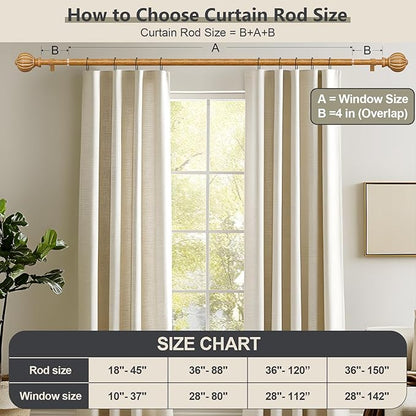2 Pack Imitation Wood Curtain Rods for Windows 28 to 48 Inch, 1'' Adjustable Heavy Duty Decorative Drapery Rods with Classic Finials, Dark Imitation Wood Window Curtain Pole, Size 18-45''
