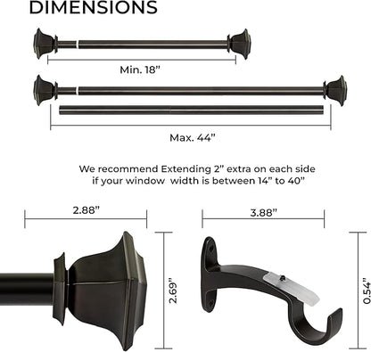 Deco Window Adjustable Curtain Rod for Windows 18 to 44 Inch (Pack of 1) Extendable Heavy Duty 1 Inch Iron Drapery Pole with Finials Wall Mounted French Door Curtain Rods (Bronze)