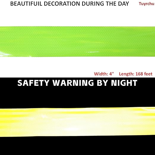 Non Fading Fluorescent Yellow Reflective Tape Outdoor Waterproof 4 inch Wide, High Visibility Warning Safety Industrial Marking Tape (168 feet)
