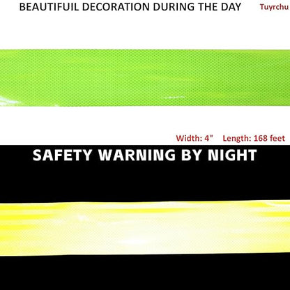 Non Fading Fluorescent Yellow Reflective Tape Outdoor Waterproof 4 inch Wide, High Visibility Warning Safety Industrial Marking Tape (168 feet)