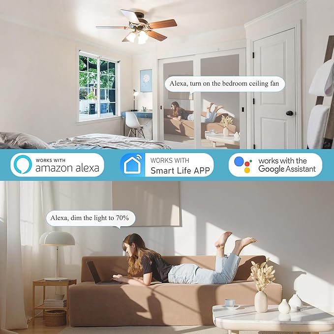 Smart WiFi Ceiling Fan Remote Control Kit, Universal 3 Speed Ceiling Fan Control with Dimmer, Compatible with Alexa, Google Assistant and Smart Life App, Remote Control Timing