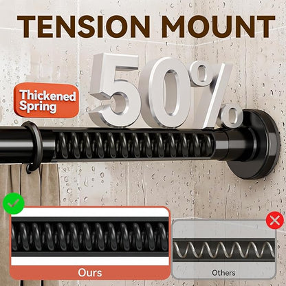 YASONIC Shower Curtain Rod 26-84 Inch, 1 Inch Diameter Tension Curtain Rods No Drilling, Black Shower Rods for Bathroom, Spring Loaded Curtain Rods Adjustable, Anti-Rust Non-Slip Easy Installation