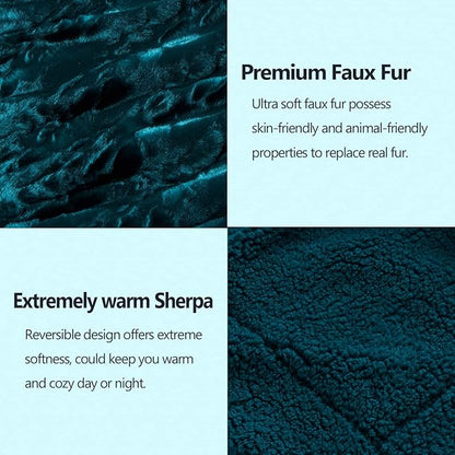 NEWCOSPLAY Super Soft Faux Fur Throw Blanket for Couch Dark Teal Fuzzy Plush Warm Blanket for Sofa Bed (Dark Teal, Throw(50"x60"))