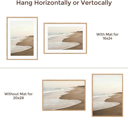20x28 Oak Wood Picture Frame, 20"x28" Poster Frame for Wall, 20x28 Picture Frame with Mat for 16x24, Solid Oak Wood Photo Frame 20 x 28 with Tempered Real Glass (Natural Oak Color, 1 Pack)
