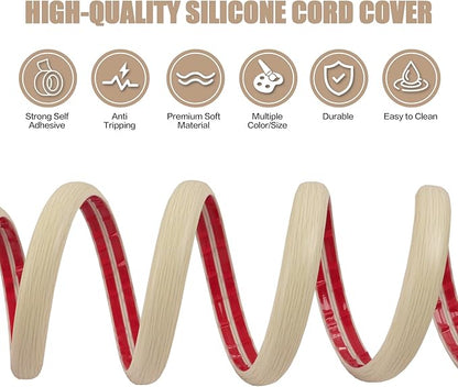 Floor Cord Cover Self Adhesive Cord Hider,10FT Cable Management, Extension Strip Protector for Wires, Prevent Cable Trips for Offices, Gyms, Exhibitions Cavity:0.51"(W) x 0.3"(H) Yellow Wood