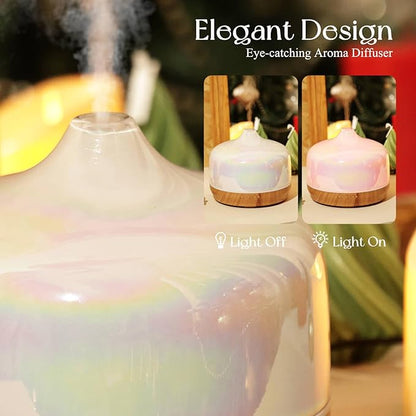 Porseme 500ml Glass Essential Oil Diffuser Aromatherapy Ultrasonic Cool Mist Humidifier 15-21 Running Hours Waterless Auto-Off Air Diffusers for Sleeping Yoga Office Working Spa and Rest (White Jade)