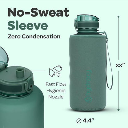 Hydracy Water Bottle with Time Marker -Large BPA Free Water Bottle & No Sweat Sleeve -Leak Proof Gym Bottle with Fruit Infuser Strainer & Times to Drink -Ideal for Fitness Sports & Outdoors