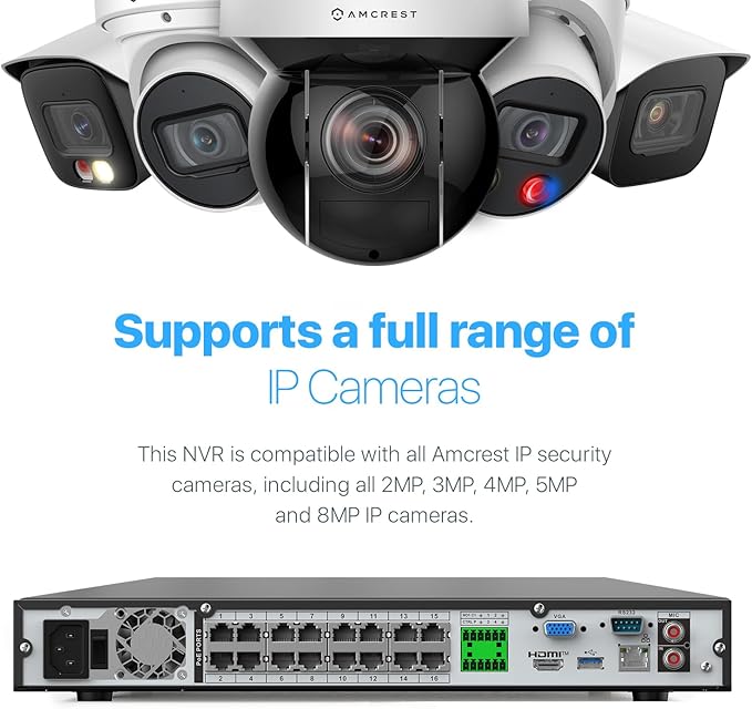 Amcrest 4K 32-Channel AI NVR (16-Port PoE) Smart NVR, Facial Recognition, Facial Detection & Vehicle Detection - Supports 32 x 4K IP Cameras, Pre-Installed 4TB Hard Drive NV4232E-16P-EI-4TB