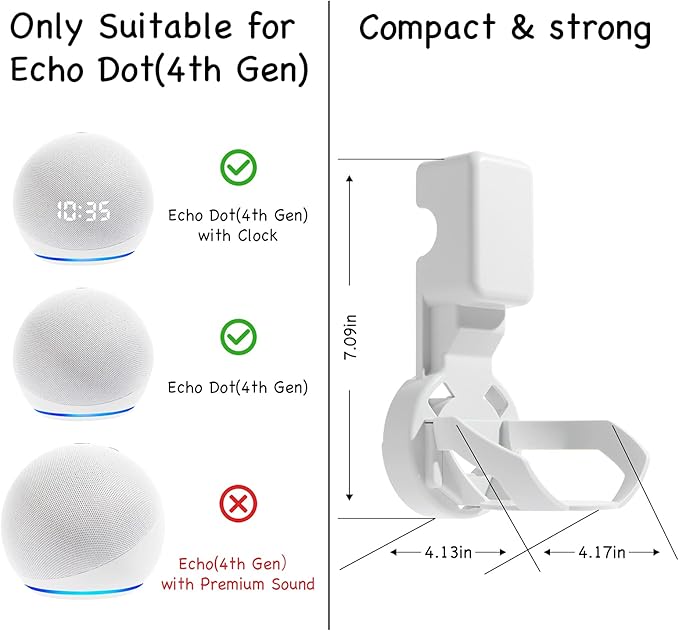 Wall Mount Holder for Dot 4th/5th Generation, Outlet Hanger for Dot 4th/5th Gen, Smart Speaker Stand, Space-Saving Accessories, Built-in Cable Management Shelf(2 Pack,White)…