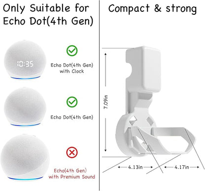 Wall Mount Holder for Dot 4th/5th Generation, Outlet Hanger for Dot 4th/5th Gen, Smart Speaker Stand, Space-Saving Accessories, Built-in Cable Management Shelf(2 Pack,White)…