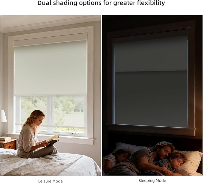 ZSTARR Motorized Day and Night Dual Smart Blind for Window with Valance Rechargeable Motor,Blackout Roller Shade Custom Size,with Valance Suitable for Home,Office (Full Blackout Beige Yellow)
