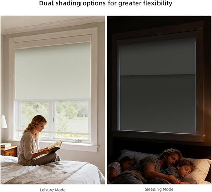 ZSTARR Motorized Day and Night Dual Smart Blind for Window with Valance Rechargeable Motor,Blackout Roller Shade Custom Size,with Valance Suitable for Home,Office (Full Blackout Beige Yellow)