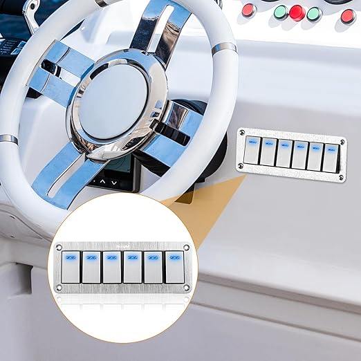 Nilight 6 Gang Rocker Switch Panel 3 Pin On Off Pre-Wired Blue LED Waterproof Aluminum with DIY Stickers for 12V 24V Automotive Cars Marine Boats UTV Truck Jeeps