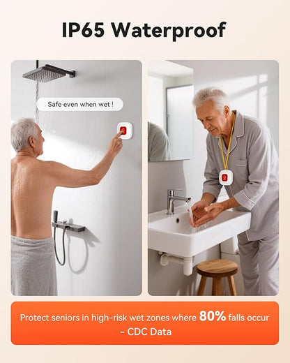 WiFi Caregiver Wireless Call Button System - 2 Lanyard + 1 Pull Cord Emergency Button, No Monthly Fee APP Alert, Custom Names/Tones, Elderly Safety for Mobile, Bathroom & Bedside Care
