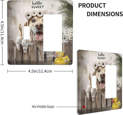 Funny Dog Rustic Farmhouse Wooden Fence Labrador Outlet Covers 1 Toggle 1 Rocker Combination Decorative Wall Plate Electrical Switch Plates Light Switch Cover Plate For Kids Room Bathroom Decor