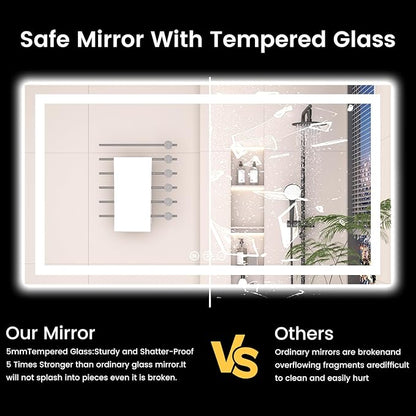 60X40 LED Bathroom Mirror with Lights, Anti-Fog, Backlit + Front Lit, Lighted Bathroom Vanity Mirror for Wall, Memory Function, Dimmable, Tempered Glass, Shatter-Proof