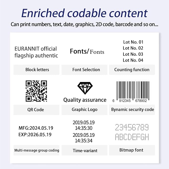 Automatic Inkjet Coding Machine for Production Line, 260E TIJ Inkjet Printer with 7” Touchable Screen for Date/Batch/QRCode/Barcode/Logo etc (1 Nozzle / 0.5 in)