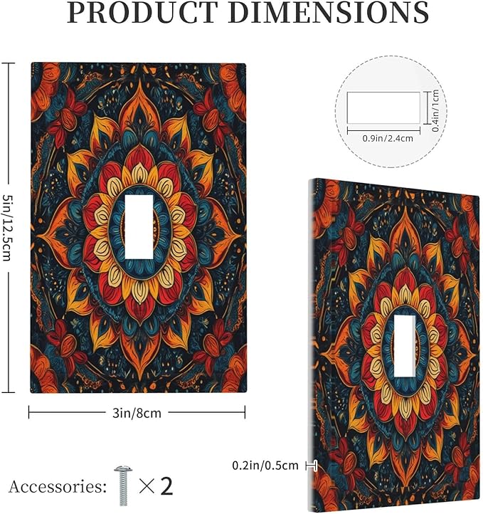 Boho Colorful Mandala Single Toggle Light Switch Cover plate Outlet Cover Decorative Switchplate Wall Plates Electrical Panel Cover for Bathroom Living Room 5 X 3 IN