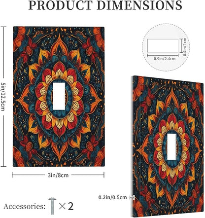 Boho Colorful Mandala Single Toggle Light Switch Cover plate Outlet Cover Decorative Switchplate Wall Plates Electrical Panel Cover for Bathroom Living Room 5 X 3 IN