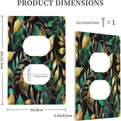 Outlet Covers Vintage Dark Green Vine Leaf Golden Plants 1 Gang Duplex Light Switch Cover Decorative Switch Plates Electrical Receptacle Faceplate Wall Plate for Bed Room Cabin Decor