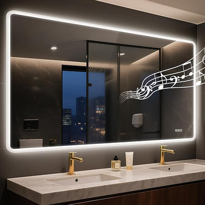 STARLEAD 59"x36" LED-Bathroom-Mirror-with-Lights, Wall-Mounted with Bluetooth Speaker, Anti-Fog, 3 Color Temperature, Dimmable Brightness, Waterproof, Tempered Glass, Frontlit & Backlit