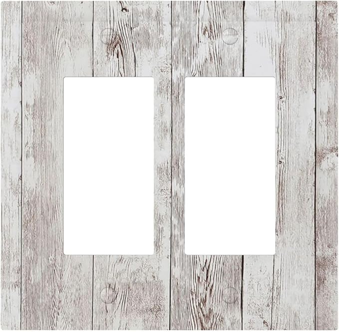 Decorative Outlet Covers Rustic Vintage White Wood Grain 2 Gang Double GFCI Rocker Electrical Wall Panels Light Switch Cover Plate for Farmhouse Home Decor
