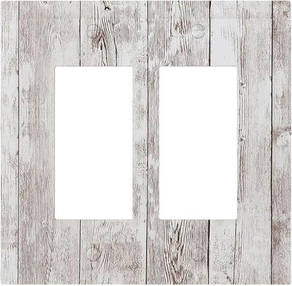 Decorative Outlet Covers Rustic Vintage White Wood Grain 2 Gang Double GFCI Rocker Electrical Wall Panels Light Switch Cover Plate for Farmhouse Home Decor