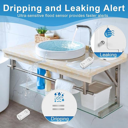 90dB Loud Water Leak Detector 5 Pack, Complete Wireless Alarm Set with 3 Probes Each for Whole House, for Kitchen Bathrooms Basement Garage, Drip & Flood Sensor