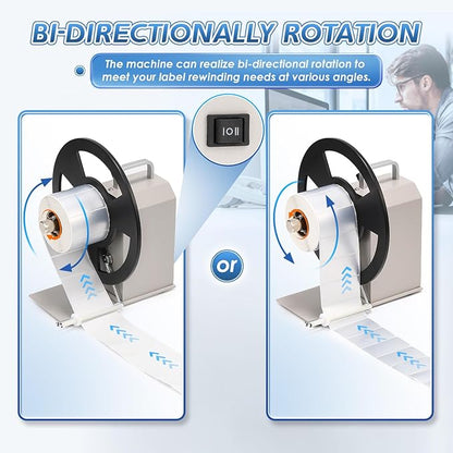Automatic Label Rewinder, Speed-Adjustable Sticker Rewinder, Bidirectional Label Rewinding Machine, Synchronized with Printer, 1"/1.5"/3" Core Holder, Width 3.54"