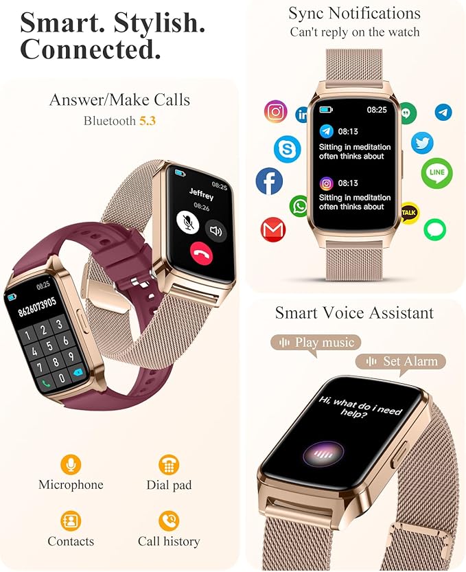Fitness Tracker Watch for Women Men, Step Counter Compatible with iPhone Android, IP68 Waterproof Activity Tracker with Sleep Monitor, 110+ Sports (Classic, Gold, 1.57)