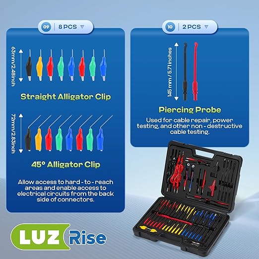 110-PCS Automotive Multimeter Test Leads Kit with Alligator Clips, Banana Plugs & Probes – Professional Circuit Diagnostic Tool for Cars, Trucks, RV (110-PCS)